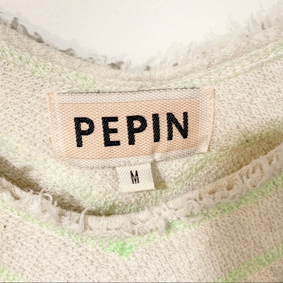 Anthropologie Pepin Cream Neon Trimmed V Neck Long Sleeve Sweatshirt Medium - Picture 3 of 5